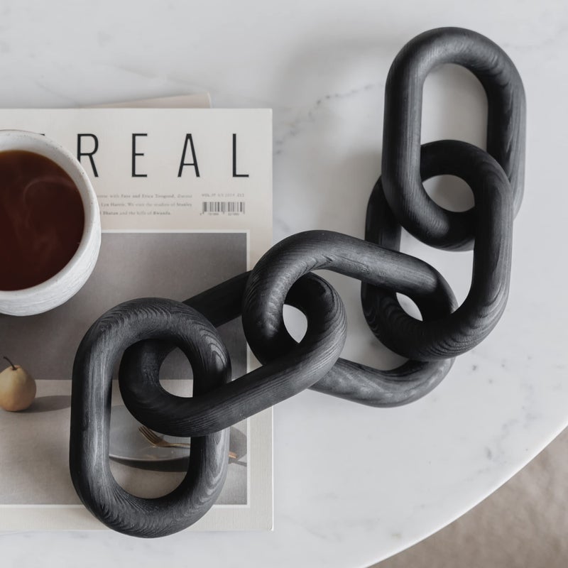 PEAKOLY Wood Chain Link Decor - Modern Coffee Table Decor Items, Black Chain Decor for Coffee Table, Wooden Decorative Chain, Bookshelf Decor, Shelf Decor Accents, Table Decorations for Living Room - Image 1